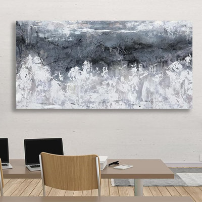 Large Abstract Wall Art - White Black Canvas Pictures Aesthetic Dark Gray Painting Prints Decor Modern Grey Grunge Artwork Wall Art For Living Room Bedroom Home Office Decoration 20" X 40"