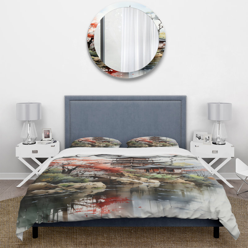 Asian Art Serene Pagoda IV - Ensemble de housse de couette Asian Art - Microfibre de polyester