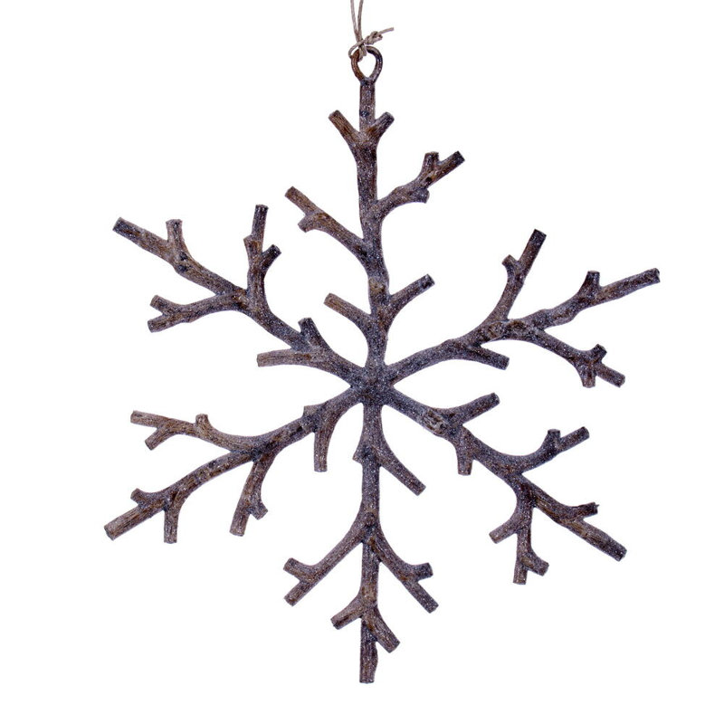Vickerman Twig Snowflake Ornament. Includes 8 pieces per bag., 0.5" H x 8" W x 8" D, Frosted Beige