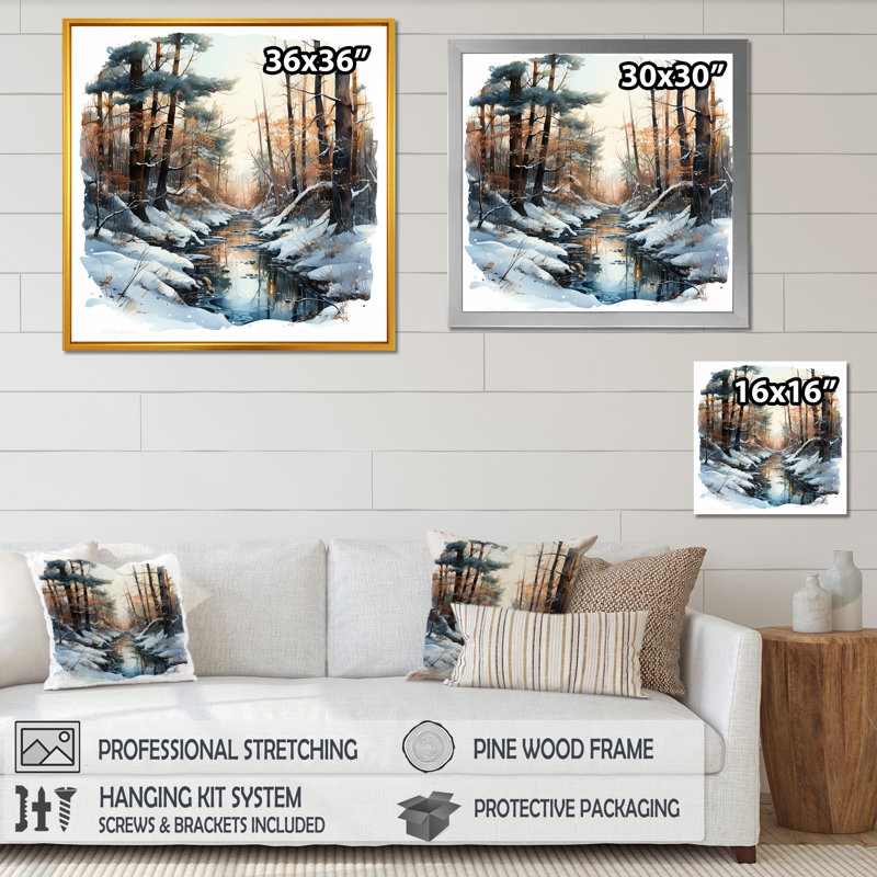 «River in Forest Winter Scenery I», reproduction sur toile, Toile tendue, H 36 po x l 36 po x P 1,5 po