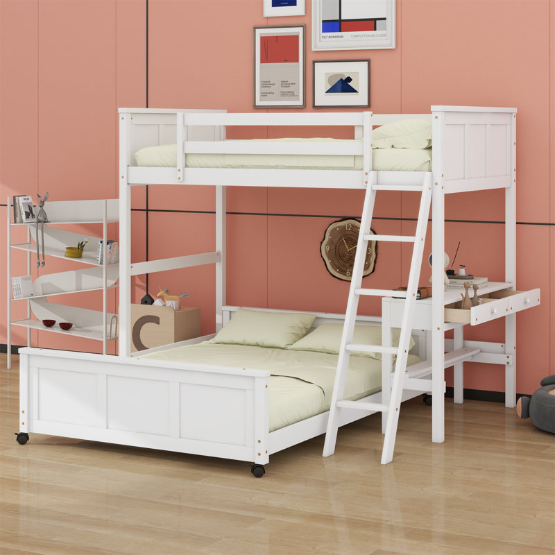Lit superposé avec bureau, Jumeaux sur complet, Blanc