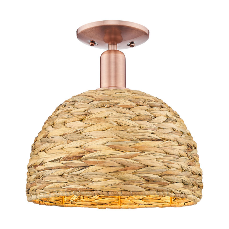 Arcadia - Woven Rattan - 1 Light 12" Semi-Flush Mount, Antique Copper