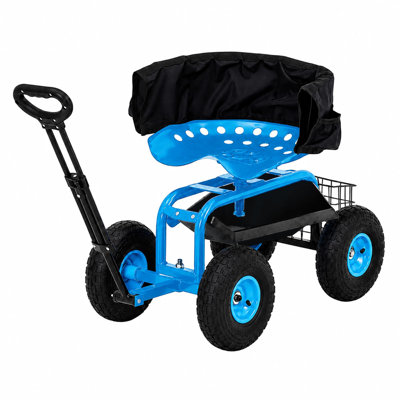 Idealhouse Garden Seat With Wheels, Rolling Garden Stool With 360 Swivel & Tray In Blue