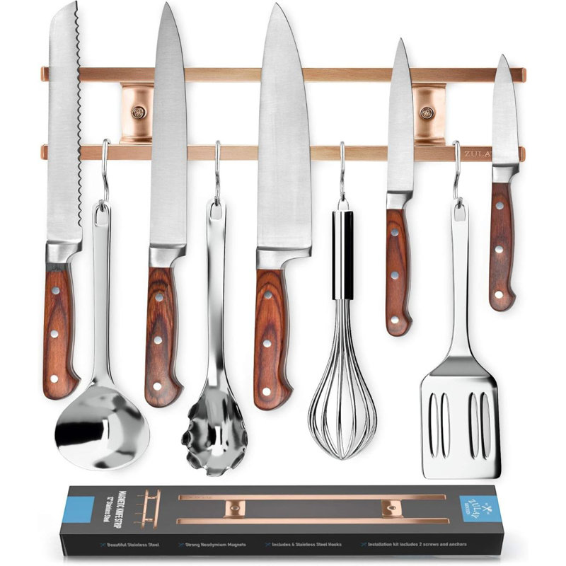 Zulay Kitchen 12 Inch Stainless Steel Magnetic Knife Holder Strip, Rustic Copper