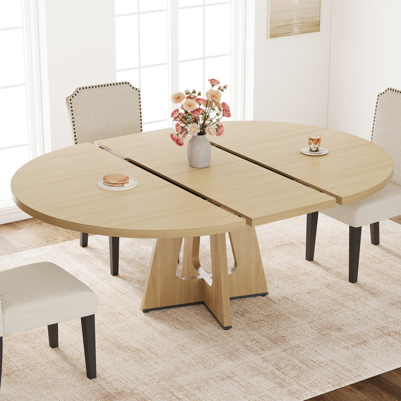 Table de salle à manger ronde extensible peu encombrante pour 4 à 8 personnes - Plateau de table moderne en bois aggloméré - Conception réglable et multifonctionnelle - Idéale pour la cuisine, la salle à manger ou le salon - Couleur bois naturel