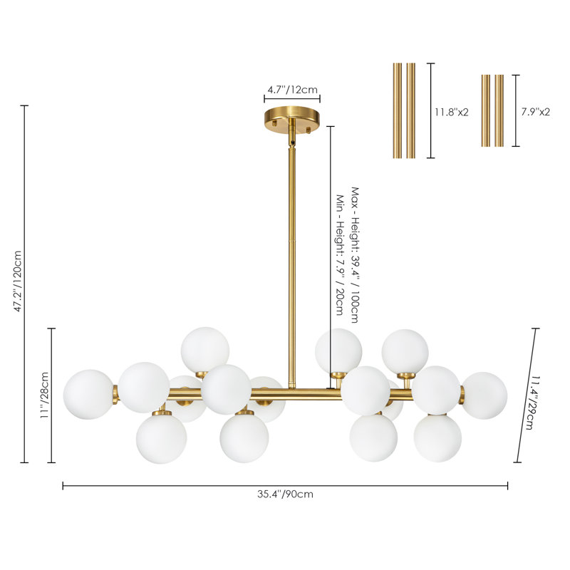 Broghan 16 - Light Kitchen Island Pendant, Gold, White