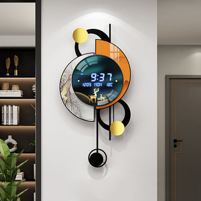 26.4"LED Silent Wall Clock Multi-Function Display Voice-Activated Wall Clock