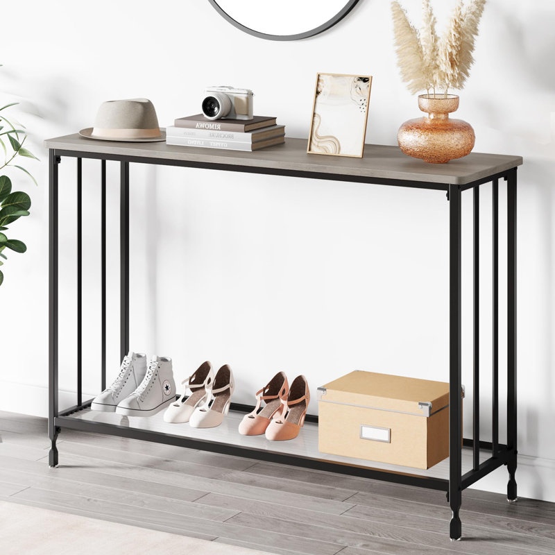 41.3 Inch Narrow Console Table - Industrial Entryway Desk with Storage, 2 Tier Thin Sofa Table for Living Room, Gray
