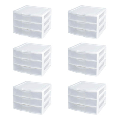 Sterilite Clear Plastic Stackable Small 3 Drawer Storage System, White