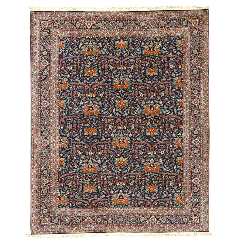 Hand Knotted Wool Area Rug in Navy
