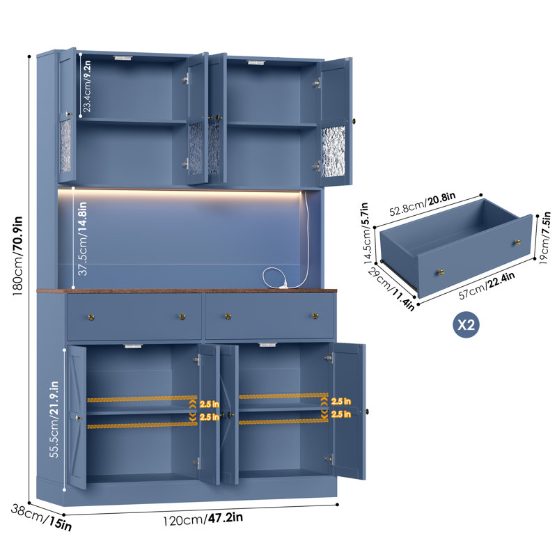 74,4 pouces de hauteur garde-manger et armoire de rangement, Bleu minuit
