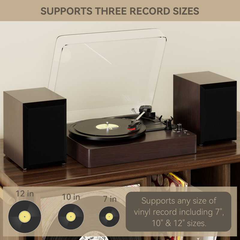 3 - Speed Bluetooth Vinyl Turntable Record Player With Stereo Speaker