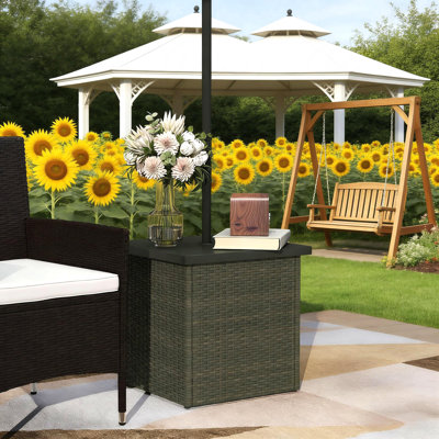 Outdoor Patio Coffee Table,Wicker Side Table With Umbrella Hole