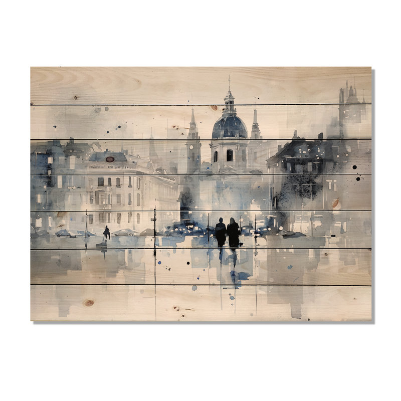 Paysage urbain doux et romantique de Vienne - Décoration murale industrielle en bois sur bois de pin naturel