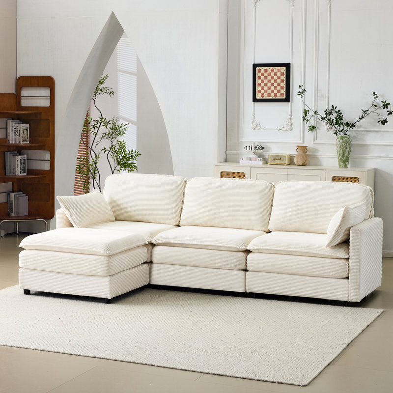 104 pouces avec 3 coussins en chenille beige de 22 po Cloud Comfort