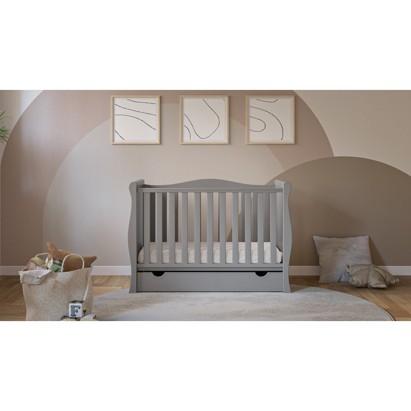 Willow Mini Cot Bed with Mattress 120x60x10cm, Grey