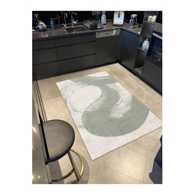 Green Themed Striped Decorative Washable Rug