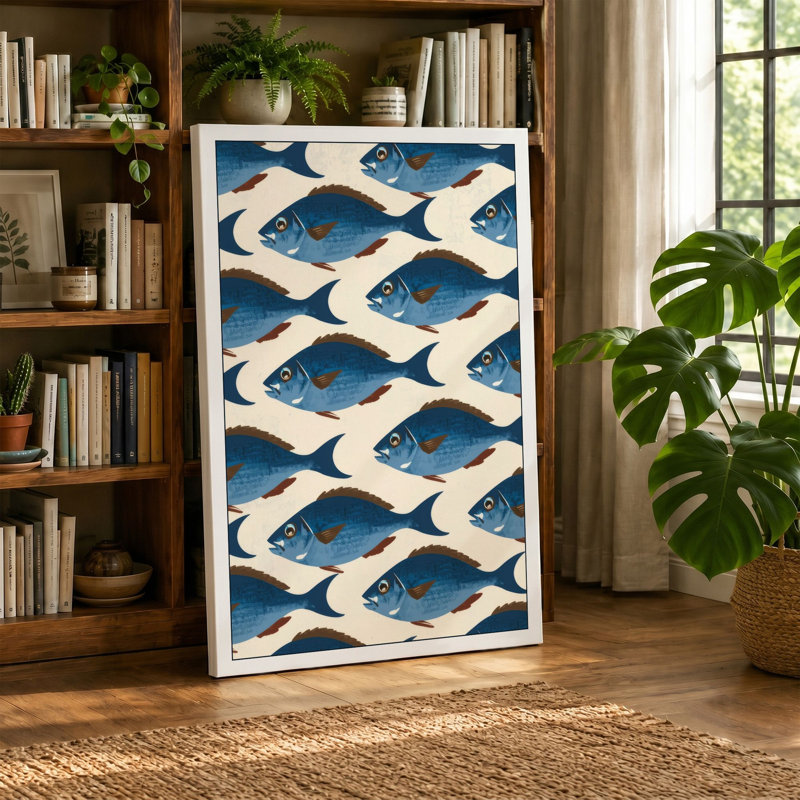 School of Fish Coastal - Wrapped Canvas, 24x16 - 61.0 x 40.6 cm, Cream Border