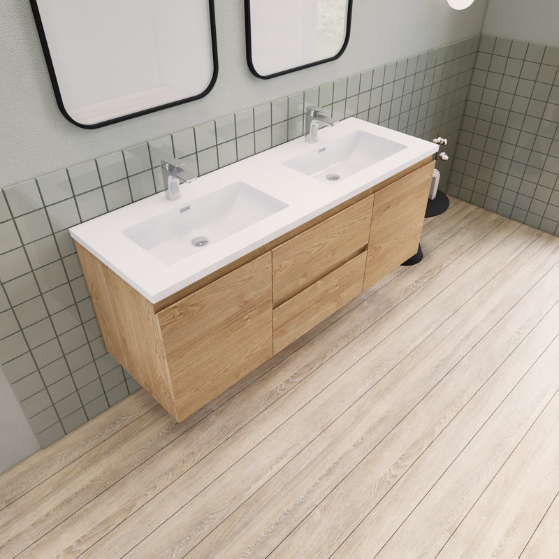Alcester 59.2'' Double Bathroom Vanity with Resin Top, England Oak