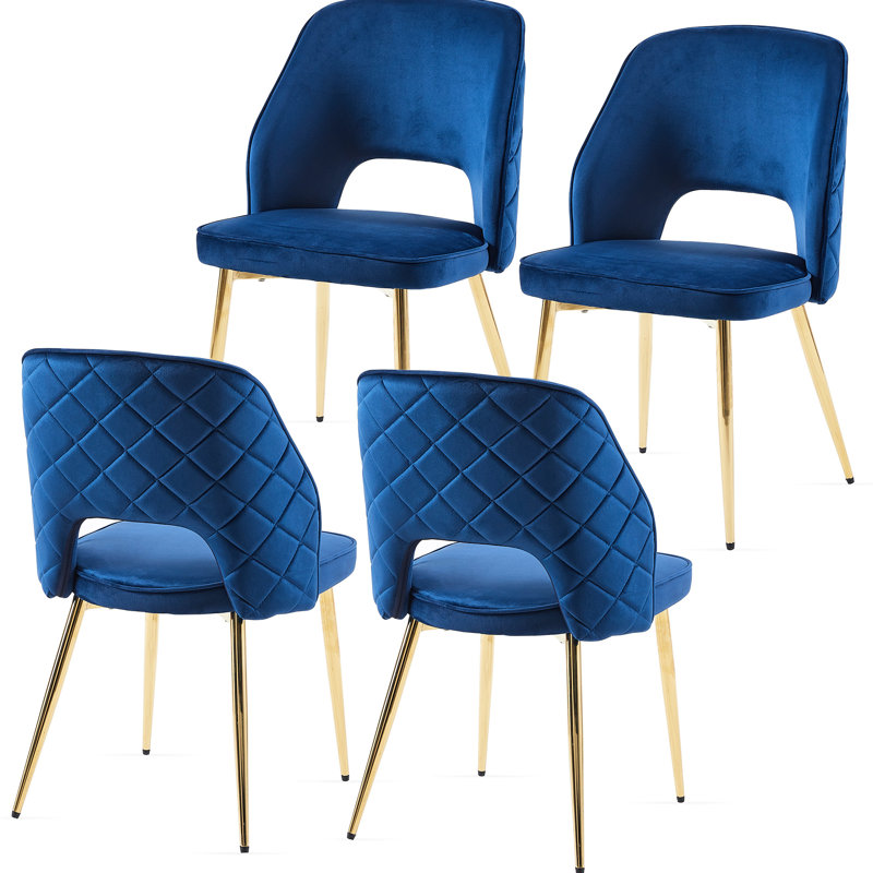De 4 chaises de salle à manger en velours avec pieds en métal et garniture creuse captivante