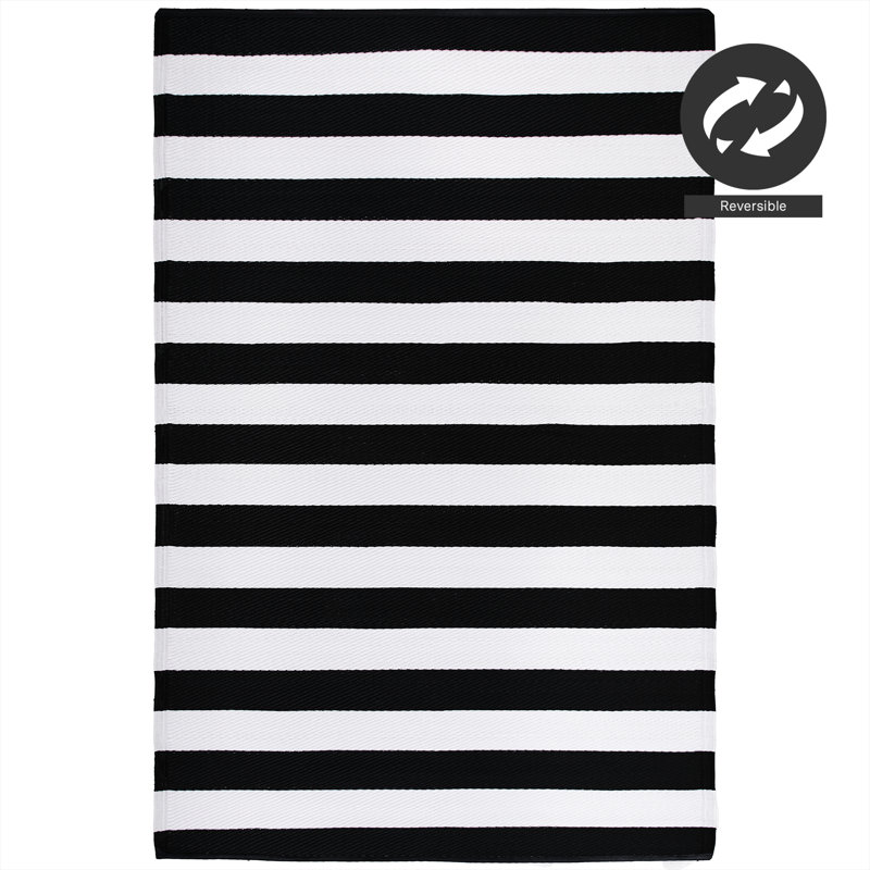 Tapis d'extérieur Mayur, Rectangle 9 pi x 12 pi, Bretagne - noir / blanc