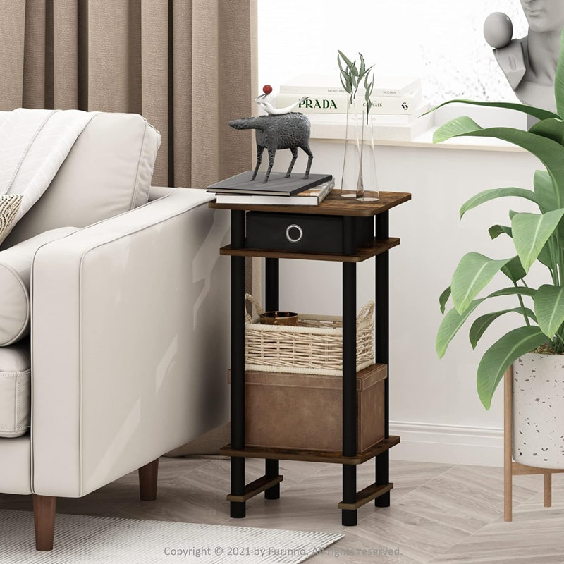 Asid End Table Set with Storage, Amber Pine/Black