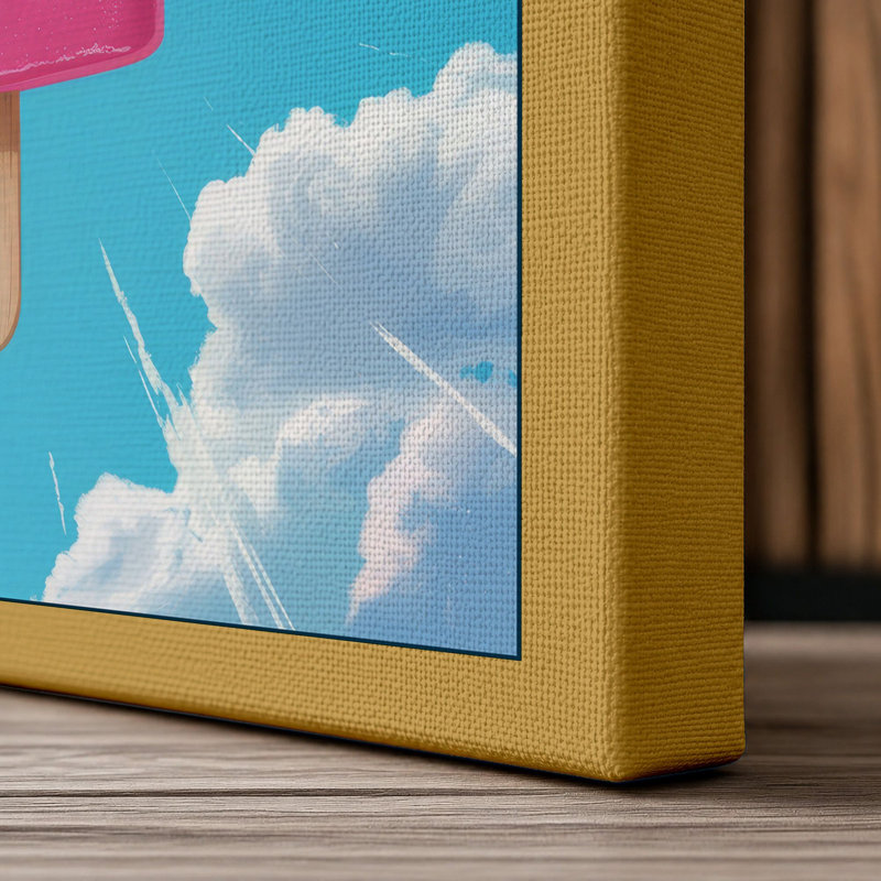 Pink Popsicle Summer Modern 1 Piece Wrapped Canvas Wall Art, 36x24 - 91.4 x 61.0 cm, Ochre Border