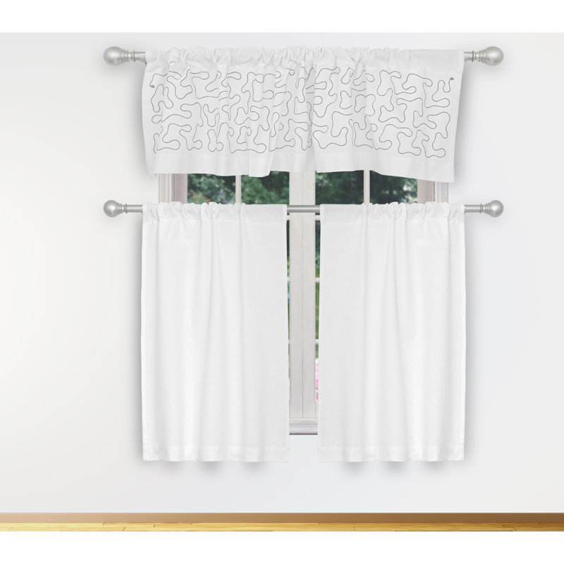 Rideau de cuisine sur mesure en mélange de coton géométrique 58 ", Blanc / gris
