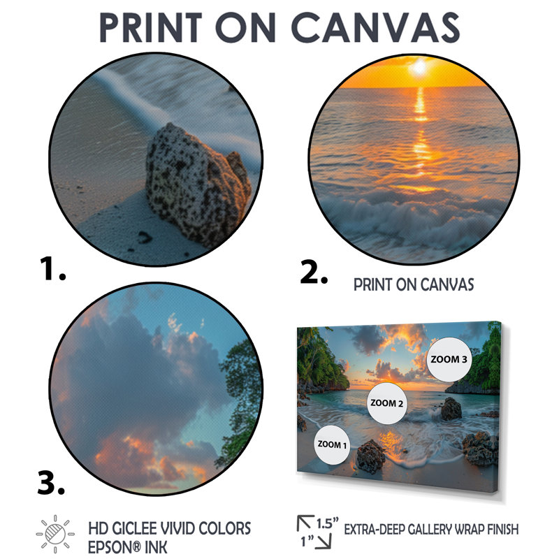 Photo panoramique d'une plage rocheuse au lever du soleil I - art mural plage, Toile avec cadre flottant noir
