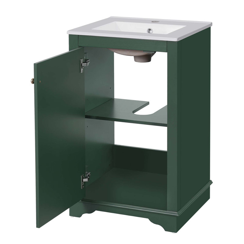 Meuble-lavabo de 20 po avec lavabo en céramique, ensemble de meuble-lavabo simple autoportant avec porte à fermeture douce, tablette réglable, style moderne