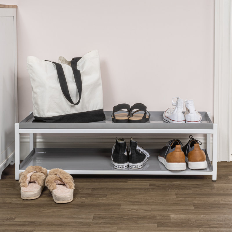 6 Pair Shoe Rack, Gray/White