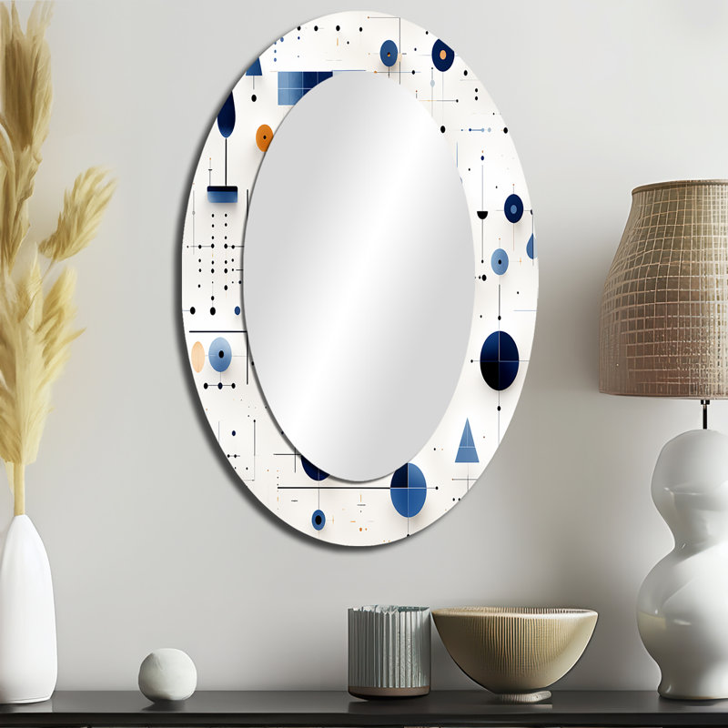 Bleu et blanc Matrix Grid - Miroir mural moderne ovale, H 36 po x l 24 po