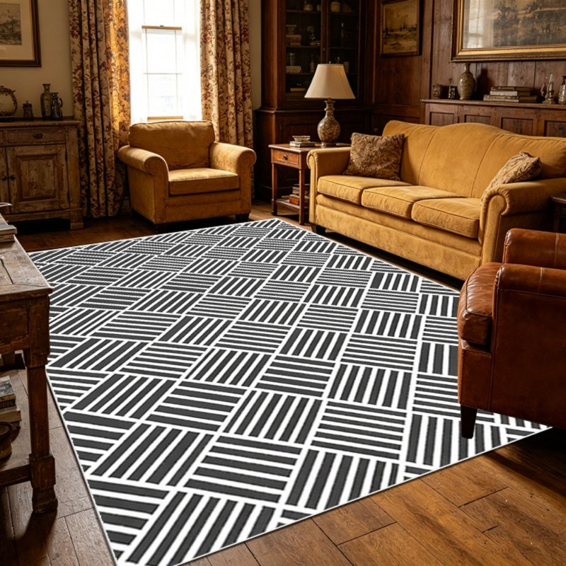 Modern geometric style carpet, washable carpet, suitable for living room, bedroom, kitchen and entrance, soft low-pile floor mat, minimalist abstract design