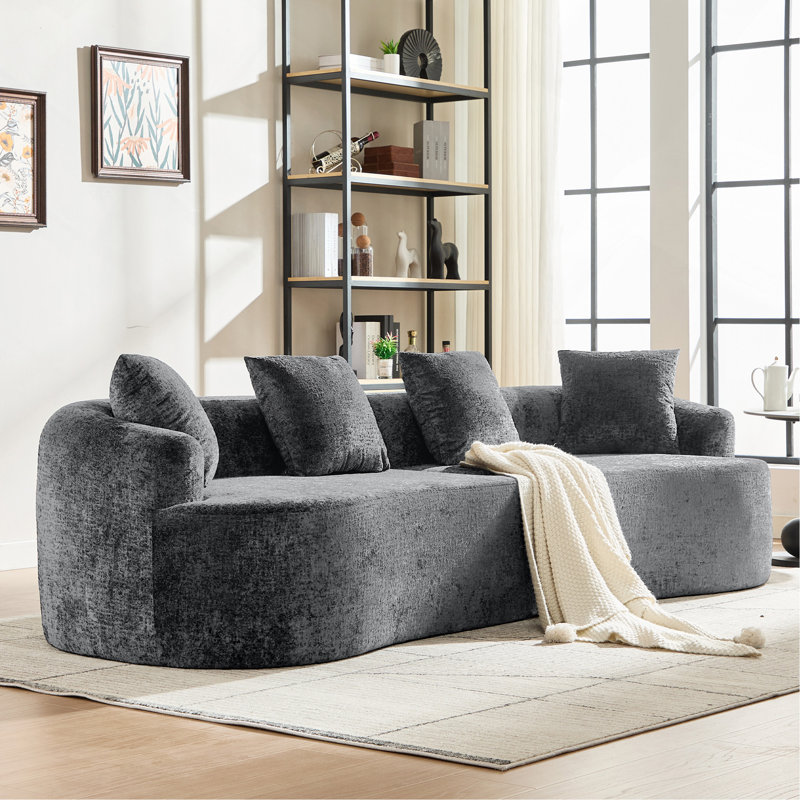 Causeuse courbée, petit canapé en chenille avec 3 coussins, canapé profond pour appartement, salon, aucun assemblage requis