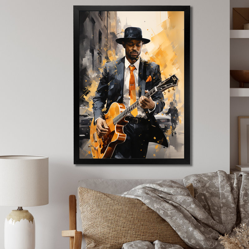 Dunluce jaune, noir, New York, Harlem Jazz I - art sur toile New York, H 32 po x l 16 po x P 1 po, Cadre simple noir