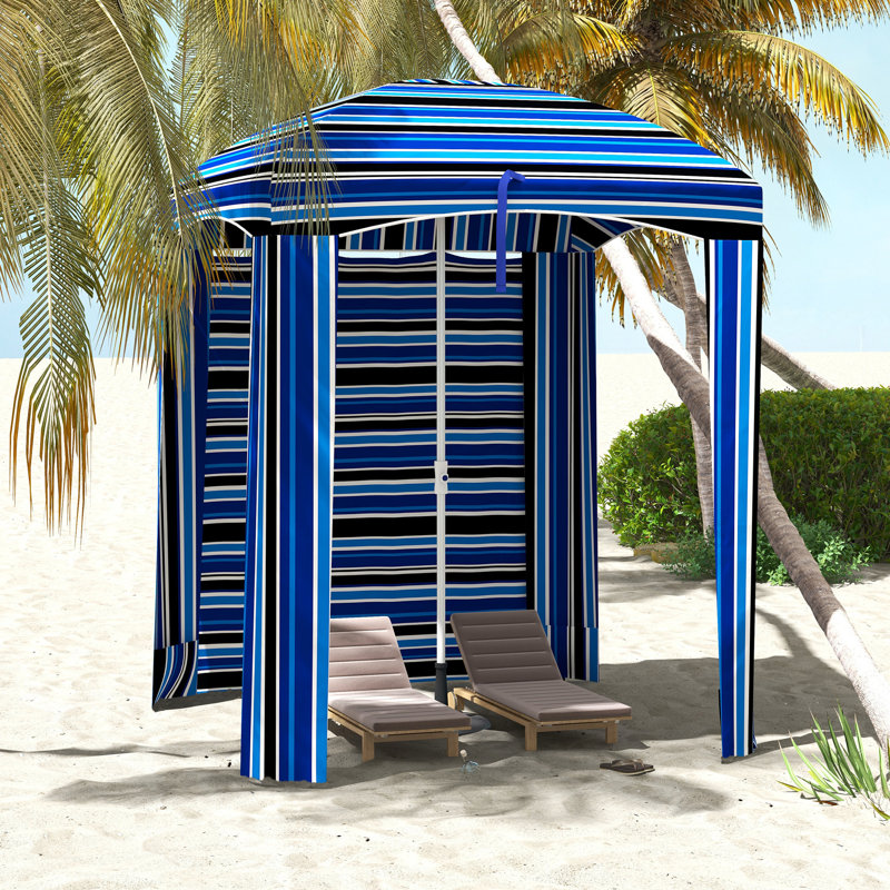 Parasol de plage portatif de 1,80 m à rayures bleues - Protection, parois, aérations, sacs de sable, étui de transport pratique. Parasol Ruffled Sun 1,80 m, rayures, résistant, sac de transport inclus.