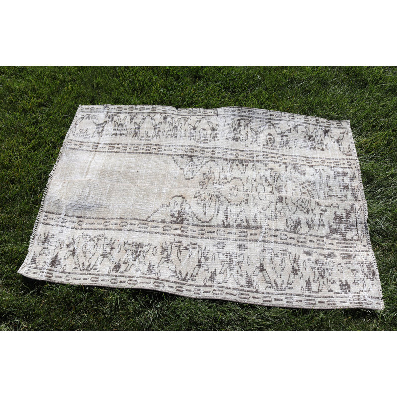 Vintage Anatolian Turkish Wool Rug with Beige Patchwork Design for Home Decor