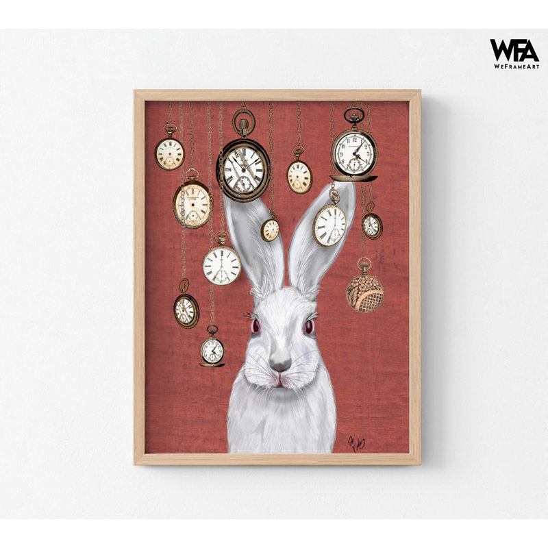 Rabbit Time, affiche encadrée, impression murale, Encadrement brun clair, H 5 po x l 7 po, Pas de tapis