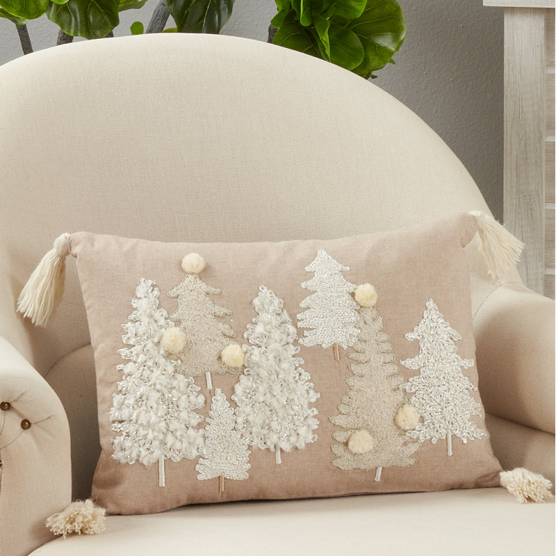 Natural Cotton Embroidered Trees Decorative Pillow Cover 14"x20"