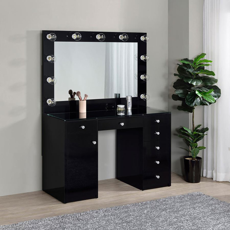 Ensemble de meuble-lavabo 7 tiroirs Jedicke, Noir ultrabrillant