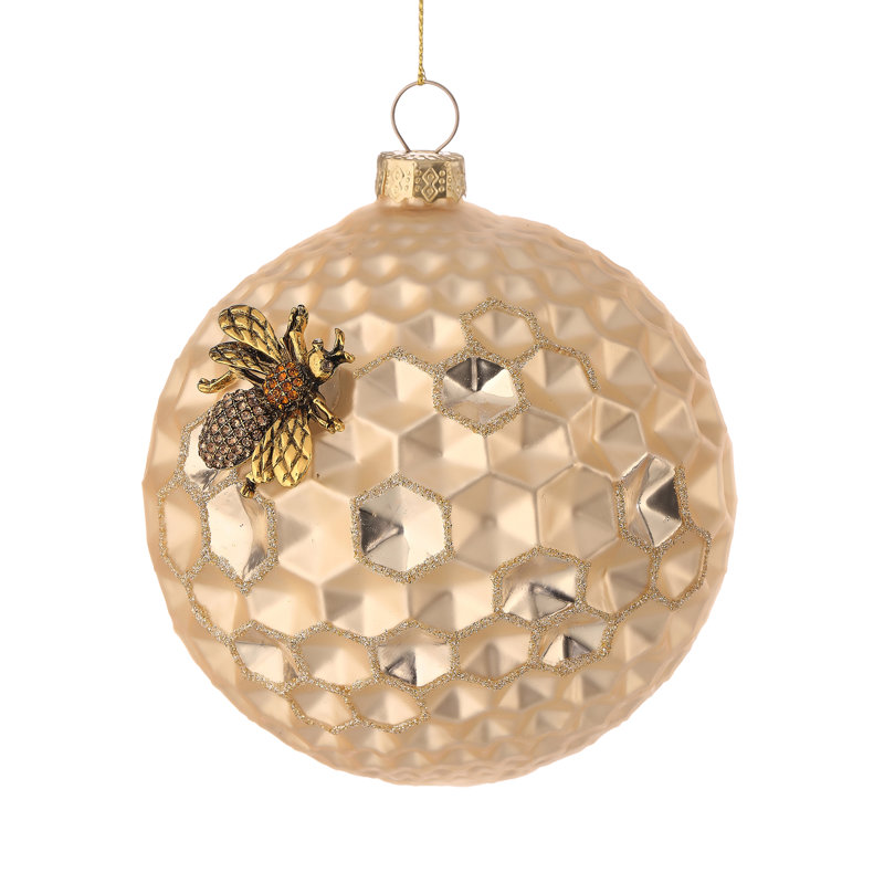 Ornement en forme de nid d'abeilles en verre 4 "avec abeilles