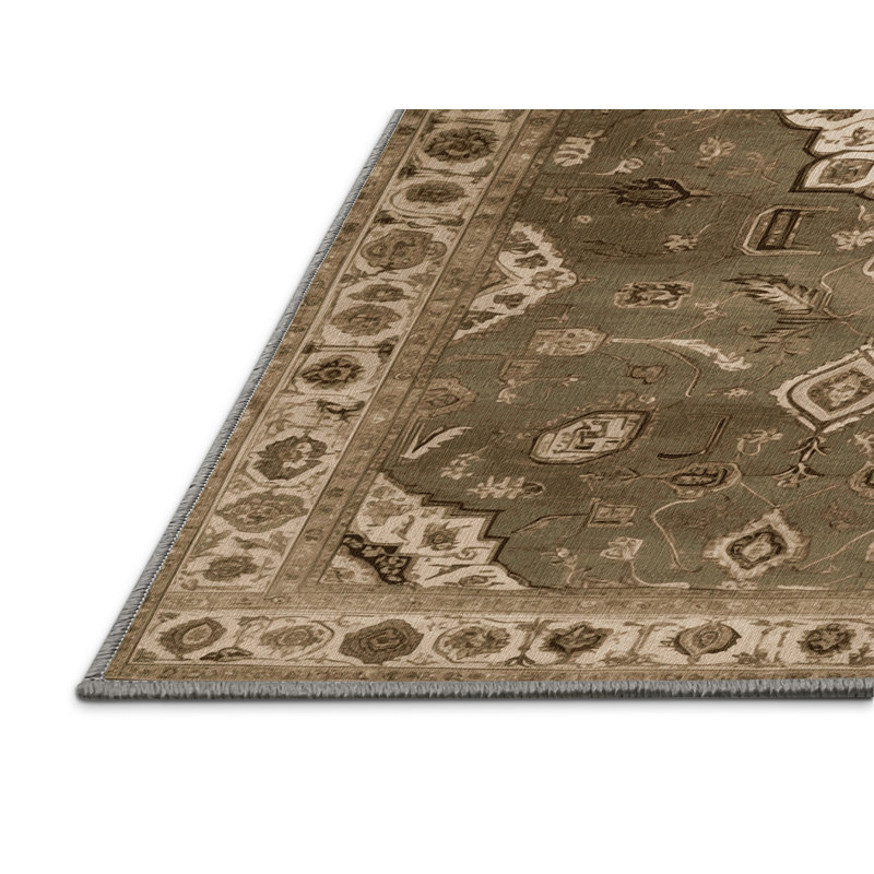 Tapis brun Tabriz lavable à la machine, Rectangulaire 2 pi x 3 pi