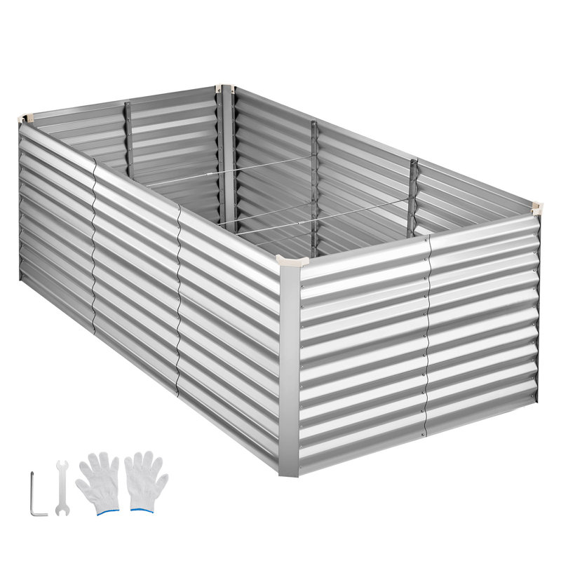 Lit de jardin surélevé galvanisé, 8 x 4 x 3 pi, boîte à fleurs rectangulaire en métal pour l'extérieur, 36" H x 96" W x 48" D