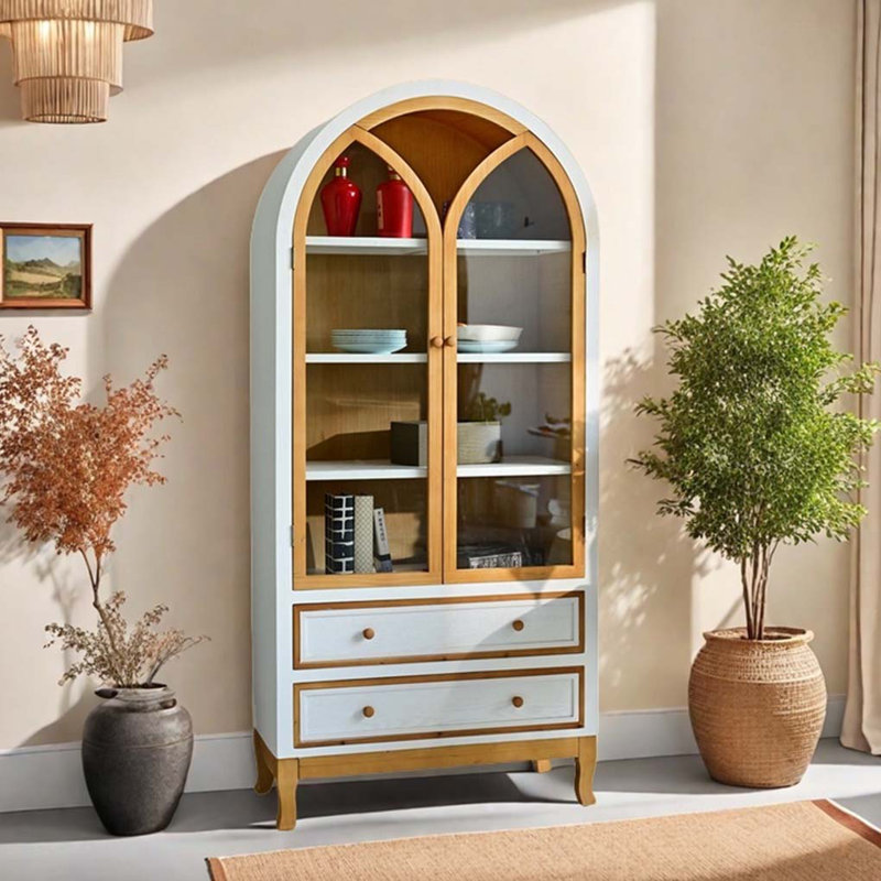 Bibliothèque à deux portes avec vitrine en verre, Blanc