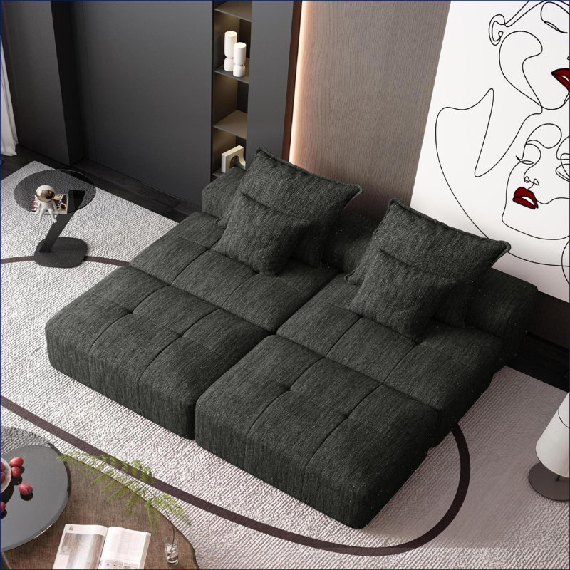 Sectional Sofas | Modern Oversized 4-Piece Modular for Living Room | No Assembly Required | Black | Foam+Spring