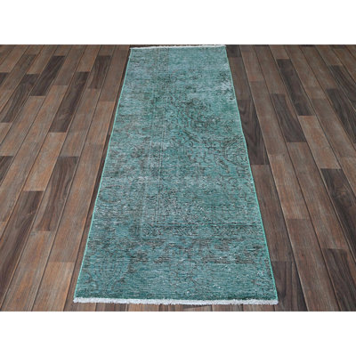 Tapis de style persan rétro 2 pi x 5 pi 8 po Tabriz persan rétro usé et vieilli, côtés et extrémités sécurisés professionnellement, rasé vers le bas, noué à la main, 100% laine, éclat, tapis court et étroit, tapis oriental