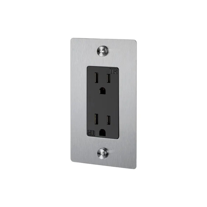 Prise de courant 1G / avec logo, Acier Inoxydable