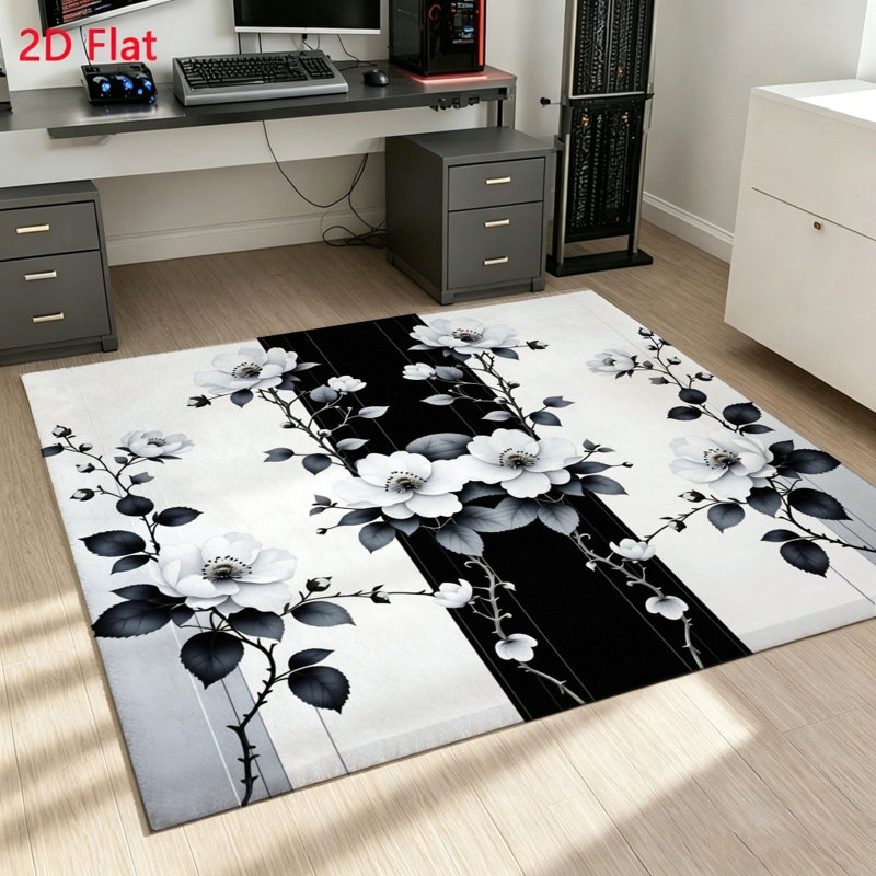 Stylish Floral Area Rug, Living Room Accent, Non-Slip Backing, Washable Floor Mat for Bedroom, Entryway, Home Office and Dining Spaces