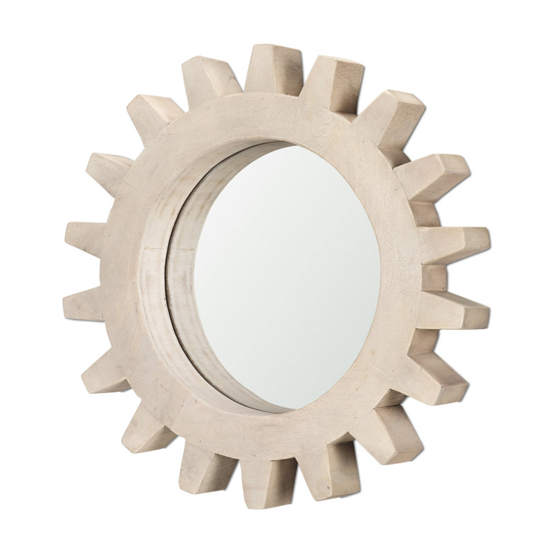 Kazmira Solid Wood Round Mirror, White, 16.5" x 16.5"