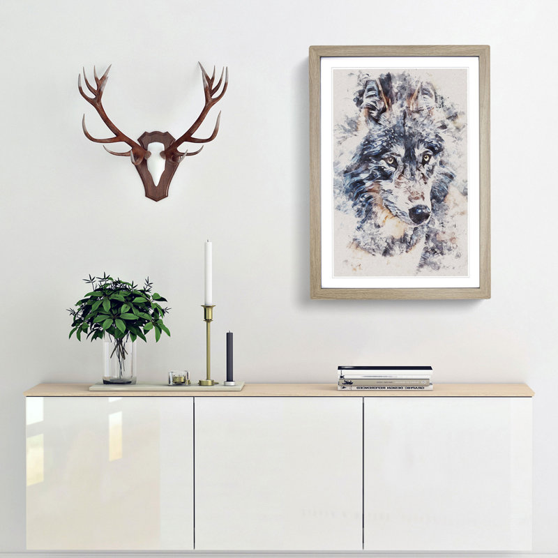 The Eyes of a Wolf - Picture Frame Graphic Art, 87cm H x 62cm W x 2cm D, Oak Framed